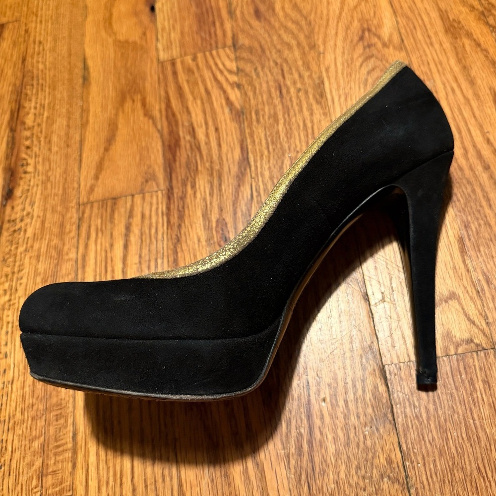 Gucci Suede Betty Platform Pumps Black Gold Trim 297389 CGXW0 1051 Size 37.5 EU - Picture 2 of 10